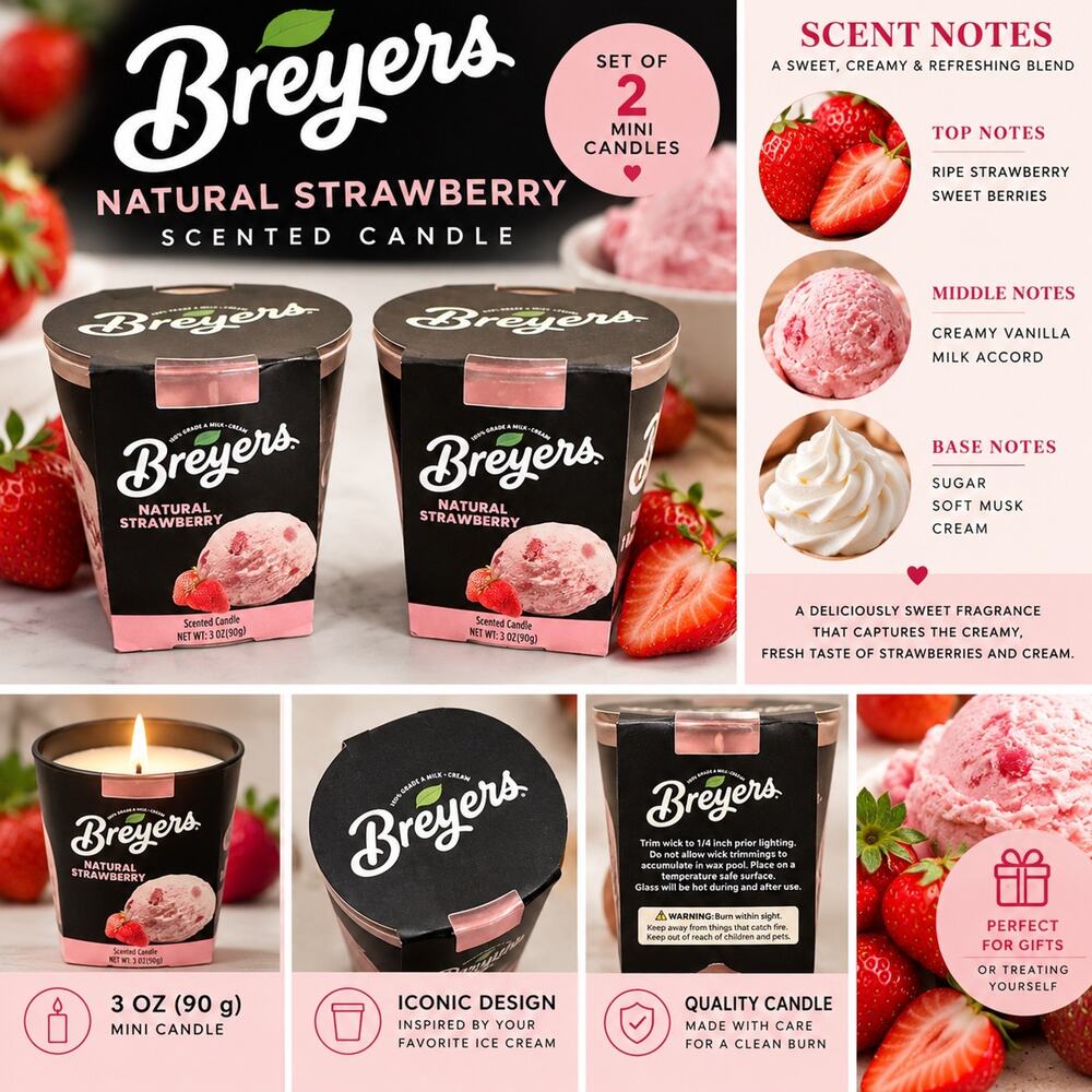 Breyers Natural Strawberry Scented Candles Set of 2 Mini 3 oz